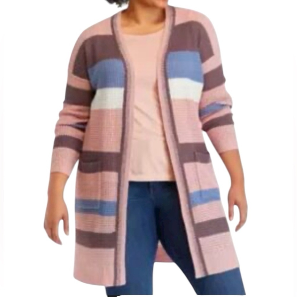 FULL CIRCLE TRENDS Striped Pink and Blue Women's Cardigan M made in Bangladesh
